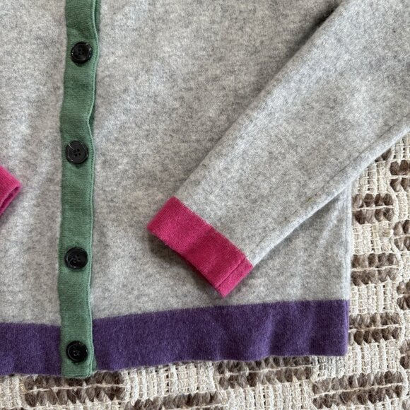 Orvis Cashmere Color block Cardigan Sweater Size Medium Gray Pink Purple - Picture 4 of 6